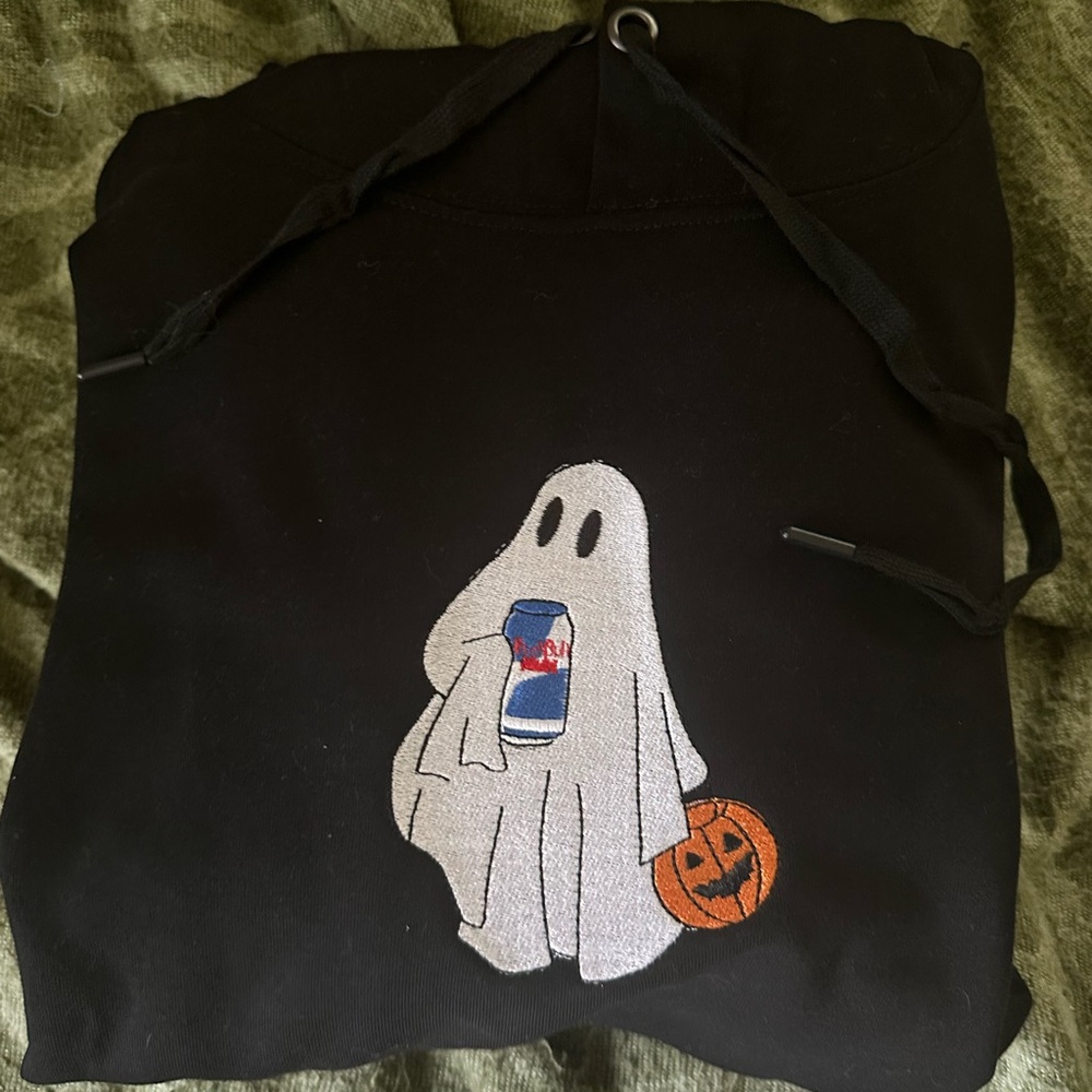 Black Hoodie with Ghost & Red Bull